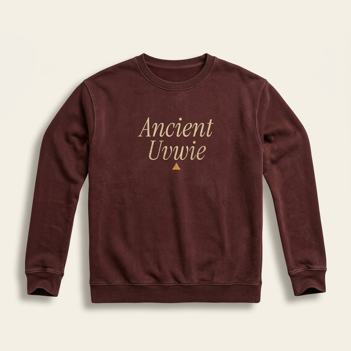 Washed oxblood crewneck sweatshirt printed Ancient Uvwie in sand.