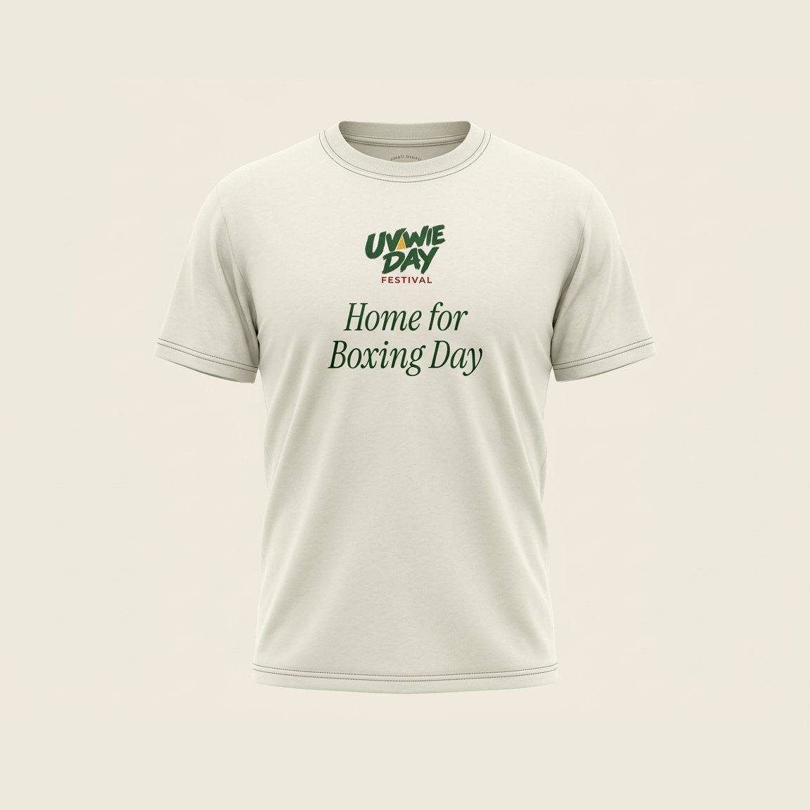 Ivory tee with the logo above the line Home for Boxing Day.
